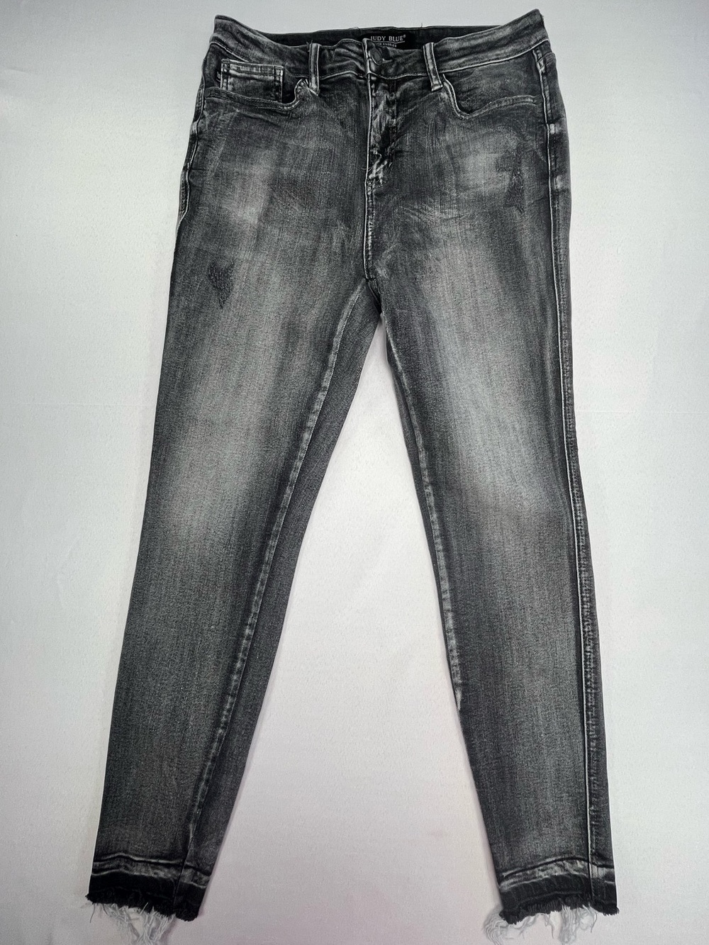 Judy Blue Gray Black Acid Wash Distressed Raw Hem Womens Skinny Jeans 11/30